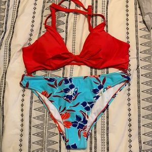 Cupshe Red and Blue Floral Bikini Set
